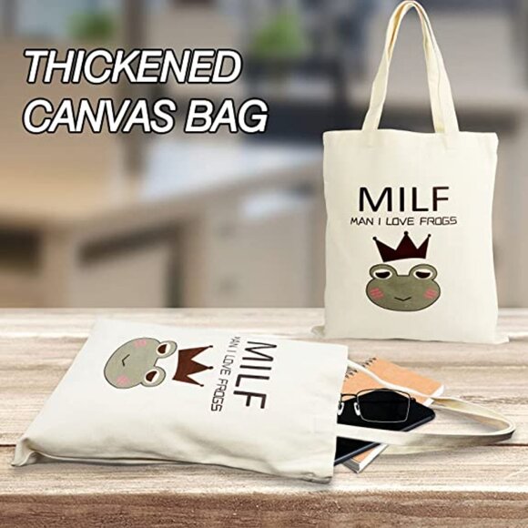 3/$30 Cream Tote Bag with Frog Design (NEW) - Picture 4 of 7